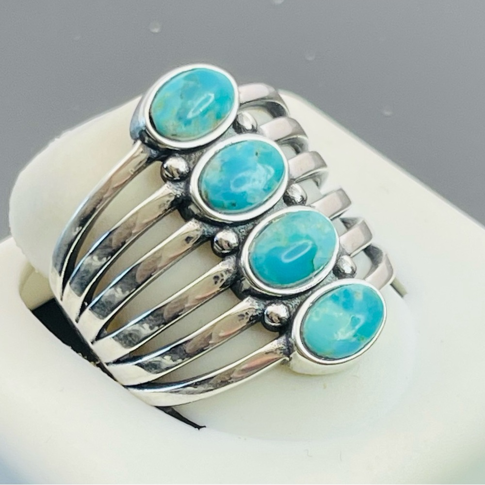 Solid 925 Silver Large Cocktail Ring With Stones … - image 2